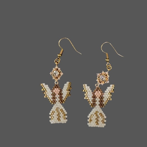 Hand Crafted Gold and White Earrings - Picture 4 of 6